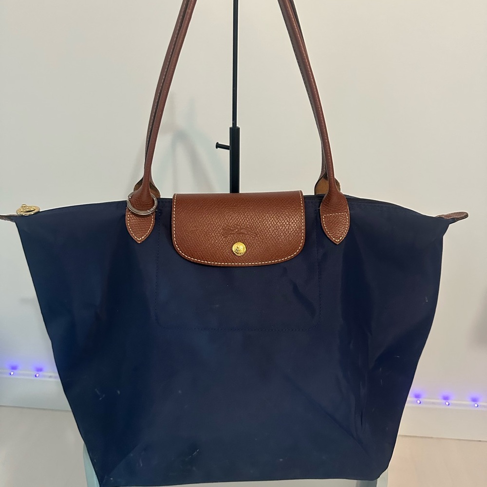 Longchamp Navy and Brown Tote Bag
